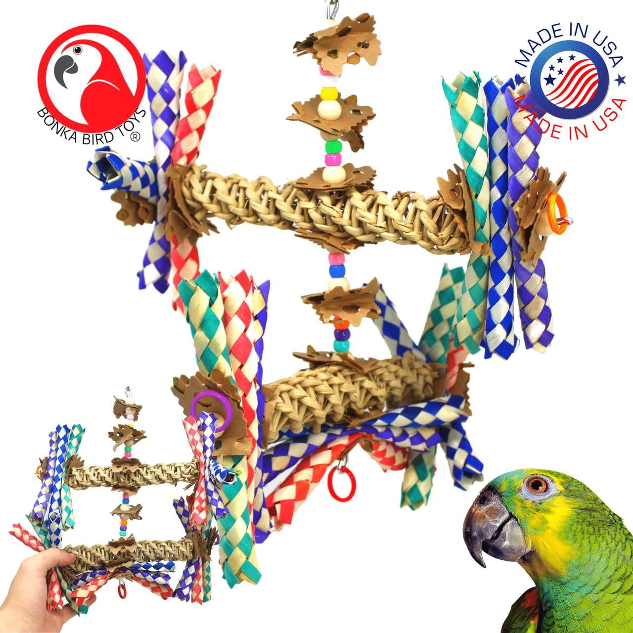 Bonka Bird Toys 1241 Double Helix Chew Forage Shred Medium Parrot Cage ... - Parrot Cages With Foraging Toy Sets