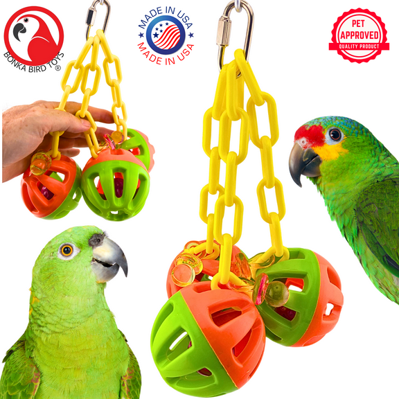 Bonka Bird Toys 1273 Tri-Chain Ball Foraging Rattle Medium Parrot Cage Toy Pet