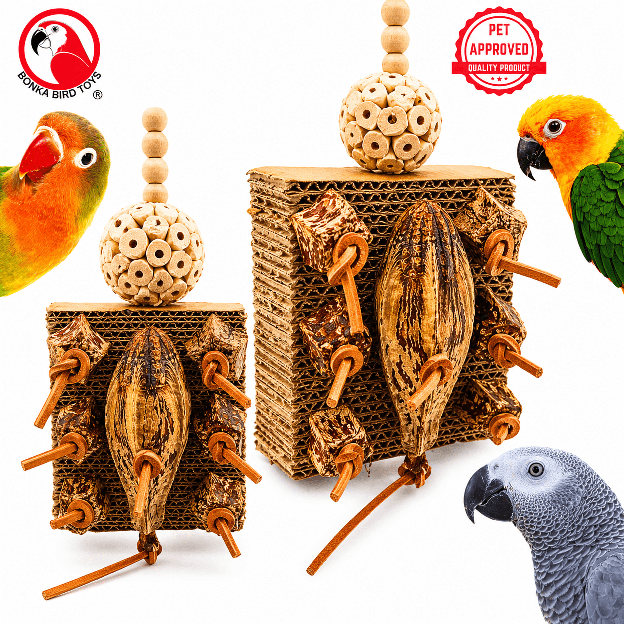 Bonka Bird Toys 1427 Mahogany Forage Block Chew Shred Forage Parrot Cage Toy Pet