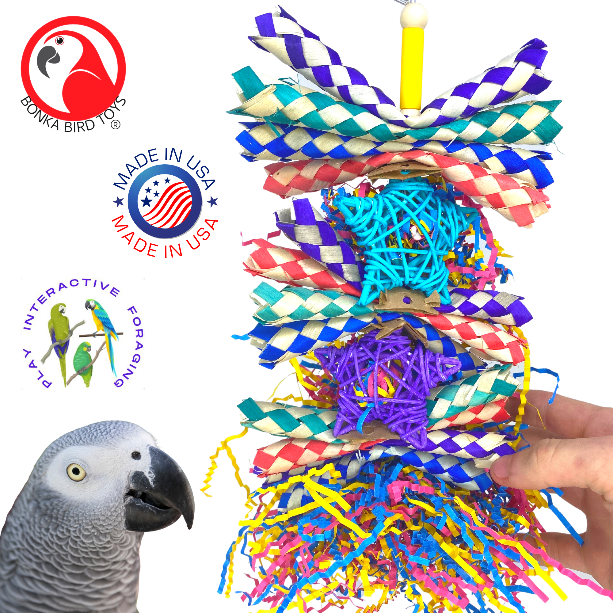 Bonka Bird Toys 1586 Duo Foraging Star Shred Chew Shred Preen Parrot Cage Toy
