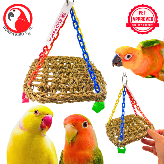 Bonka Bird Toys 1726 Platform Central Seagrass Acrylic Plastic Parrot Cage Swing