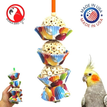 Bonka Bird Toys 1931 Three Cake Sola Atta Natural Chew Medium Parrot Cage Toy