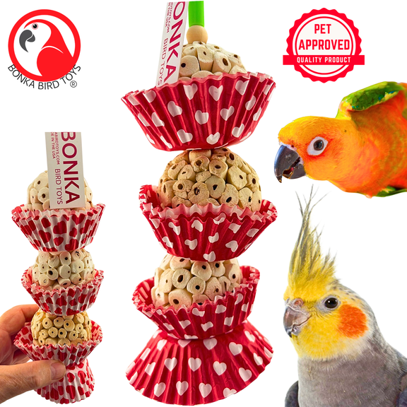 Bonka Bird Toys 1931H Valentine Heart Three Cake Natural Sola Atta Parrot Toy