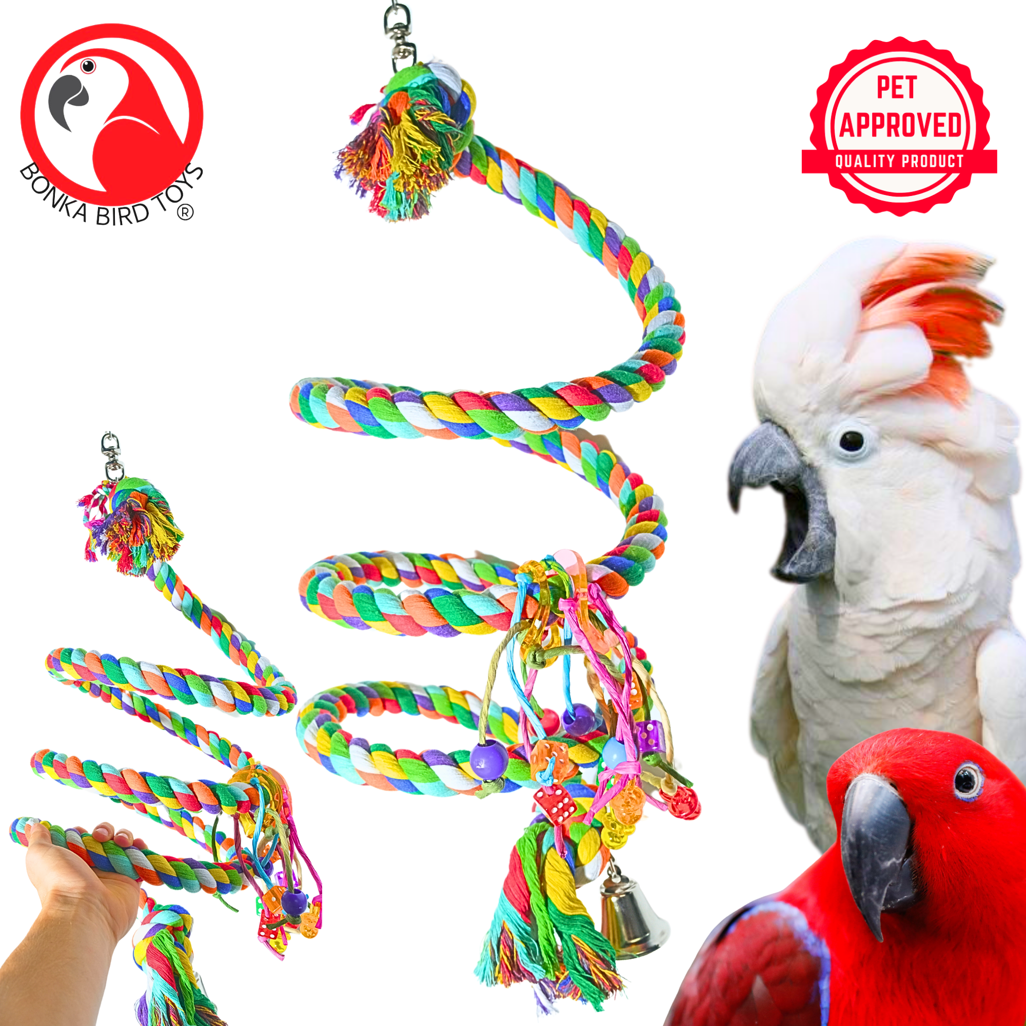 Bonka Bird Toys 1962 Huge Rope Boing Coil Charm Swing Swivel Parrot Cage Toy Pet