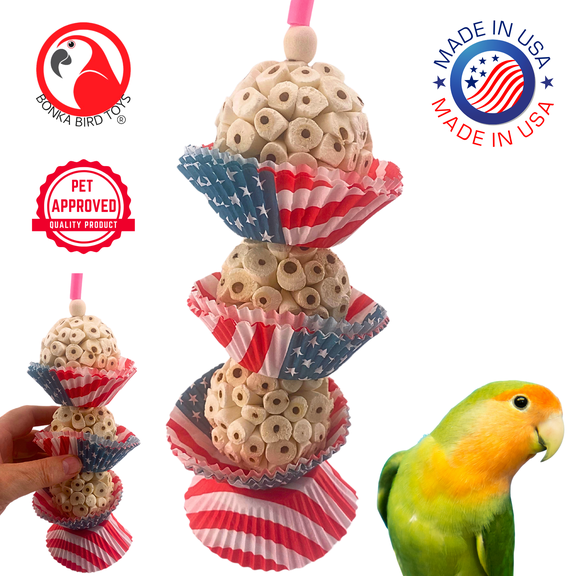 Bonka Bird Toys 2027 USA Three Cake Sola Atta Chew Forage Parrot Cage Toy Conure