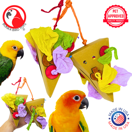 Bonka Bird Toys 2224 Duo Medium Pizza Slice Chew Forage Cage Toy
