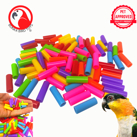 Bonka Bird Toys 2469 Pk 100 Colorful Plastic Tube Beads Foot Talon Craft Part Bird Toys