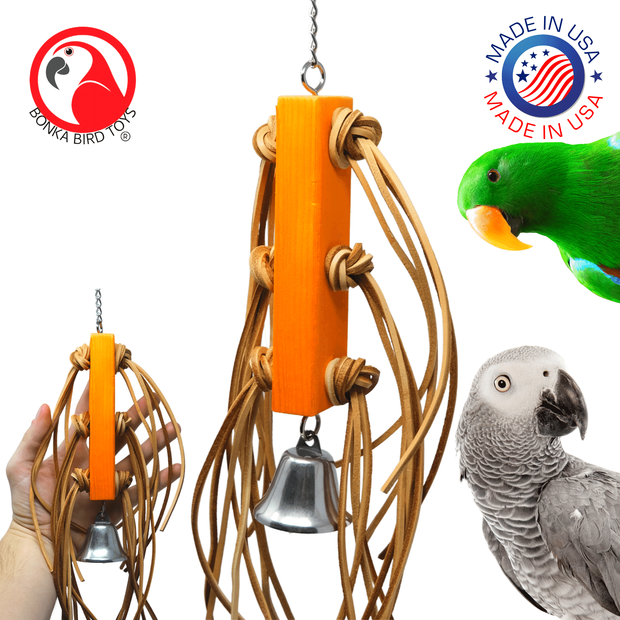 Bonka Bird Toys 2581 Leather Tassel Preen Pull Tug Parrot Cage Toy