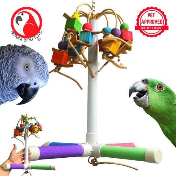Bonka Bird Toys 2597 Quad PVC Bird Perch Medium Size, Colorful, Lightweight, Grooming Texture