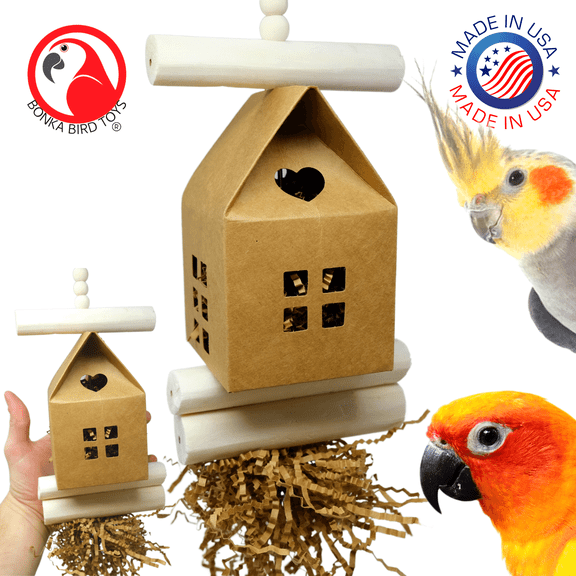 Bonka Bird Toys 2610 Sola Log Cabin Natural Chew Forage Cage Toy