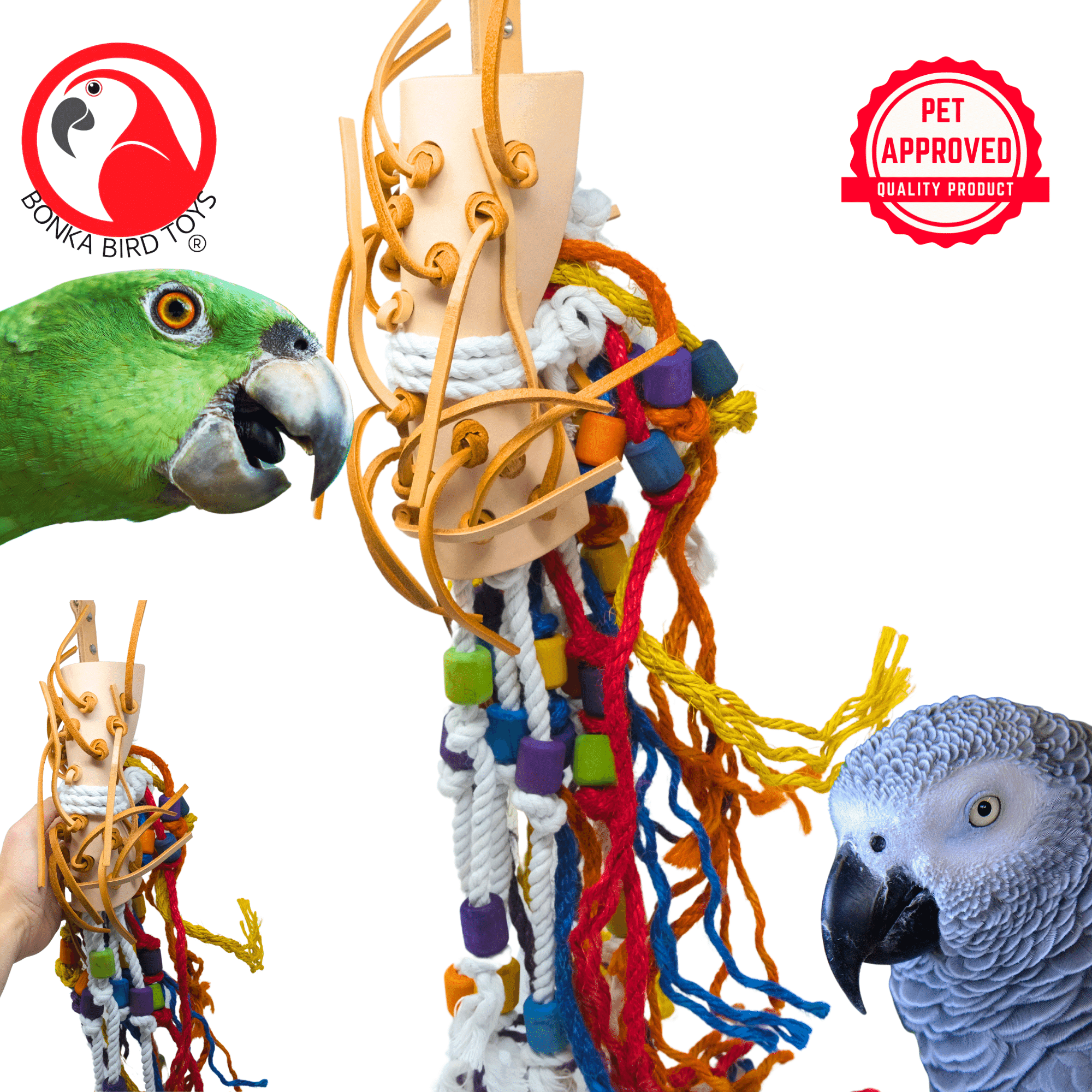 Bonka Bird Toys 2631 Large Leather Side Saddle Chew Forage Preen Parrot Cage Toy