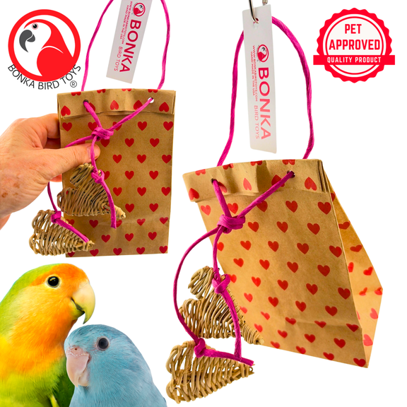 Bonka Bird Toys 2765 Love Sack Forager Chew Shred Paper Vine Parrot Cage Toy Pet