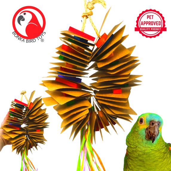 Bonka Bird Toys 2897 Card Tower Wheel Natural Chew Forage Shred Parrot Cage Toy