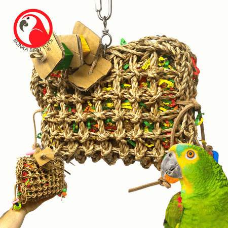 Bonka Bird Toys 2909 Large Seagrass Purse Natural Foraging Chew Bird Toy