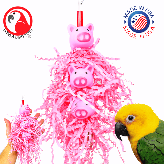 Bonka Bird Toys 2959 Three Little Pigs Chew Preen Cage Toy