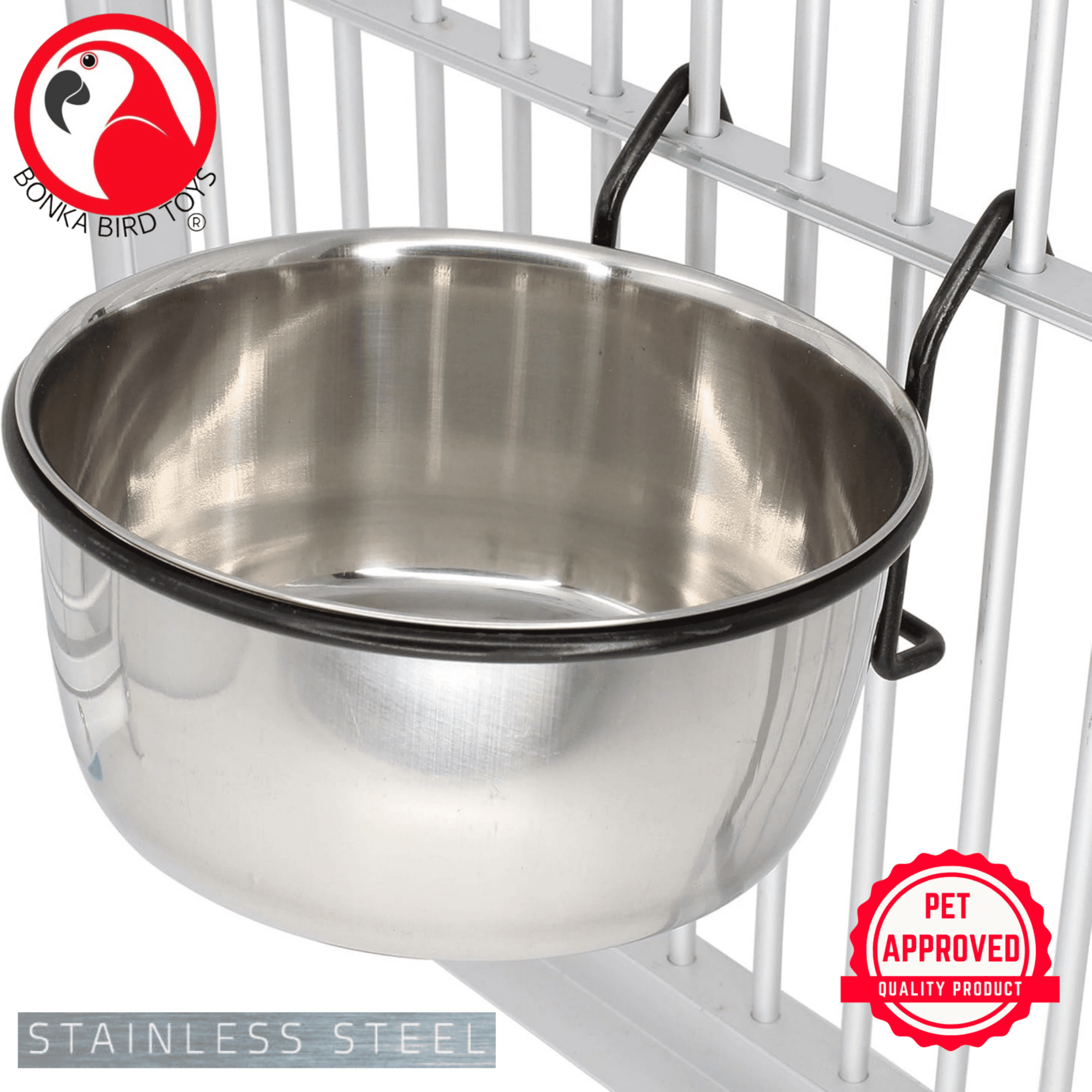 Bonka Bird Toys 3497 20oz Stainless Steel Lux Black Hook Cage Bowl