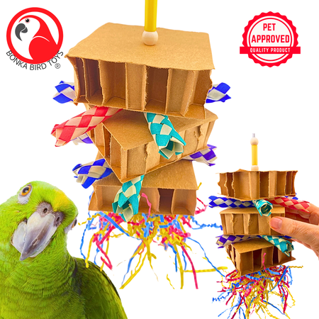 Bonka Bird Toys 3734 Clown Box Chew Shred Forage Natural Treat Parrot Cage Toy