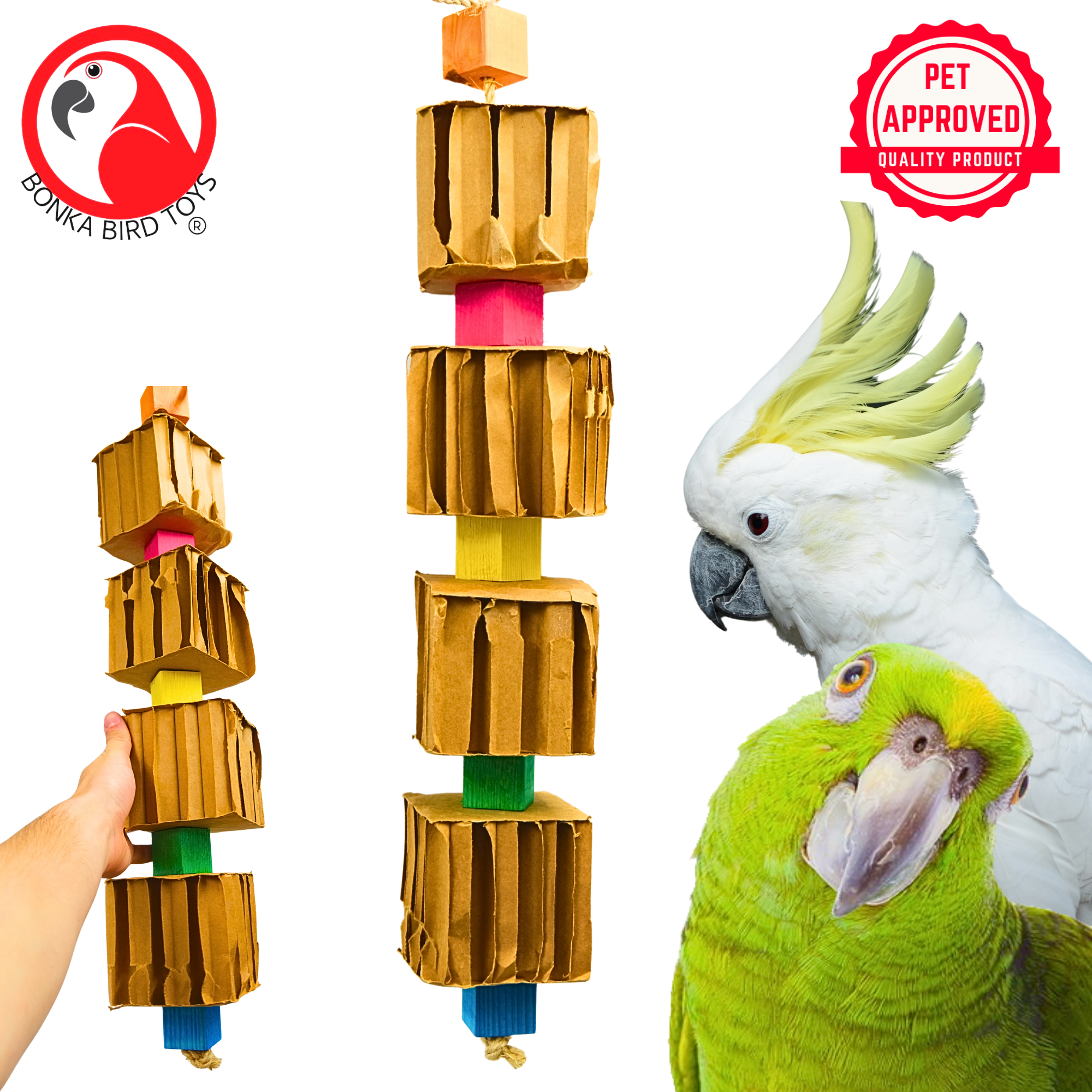 Bonka Bird Toys 3750 Big Quad Blocks N Cube Natural Chew Shred Parrot Cage Toy