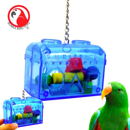 Bonka Bird Toys 60019 Large Treasure Chest Birds Foraging Toys Cages Parrot Plastic Unbreakable (Blue)