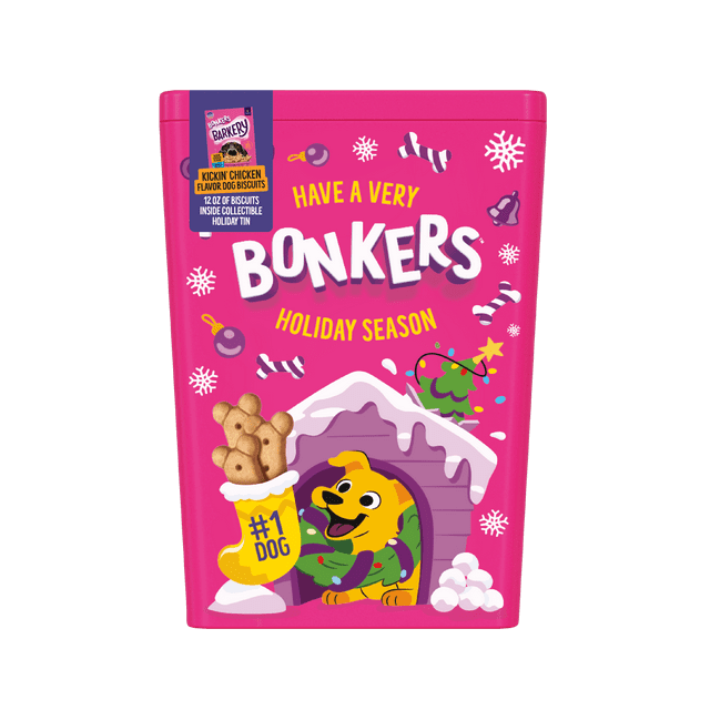 Bonkers Barkery Small Dog Biscuit Treats in Holiday Gift Tin 12 oz
