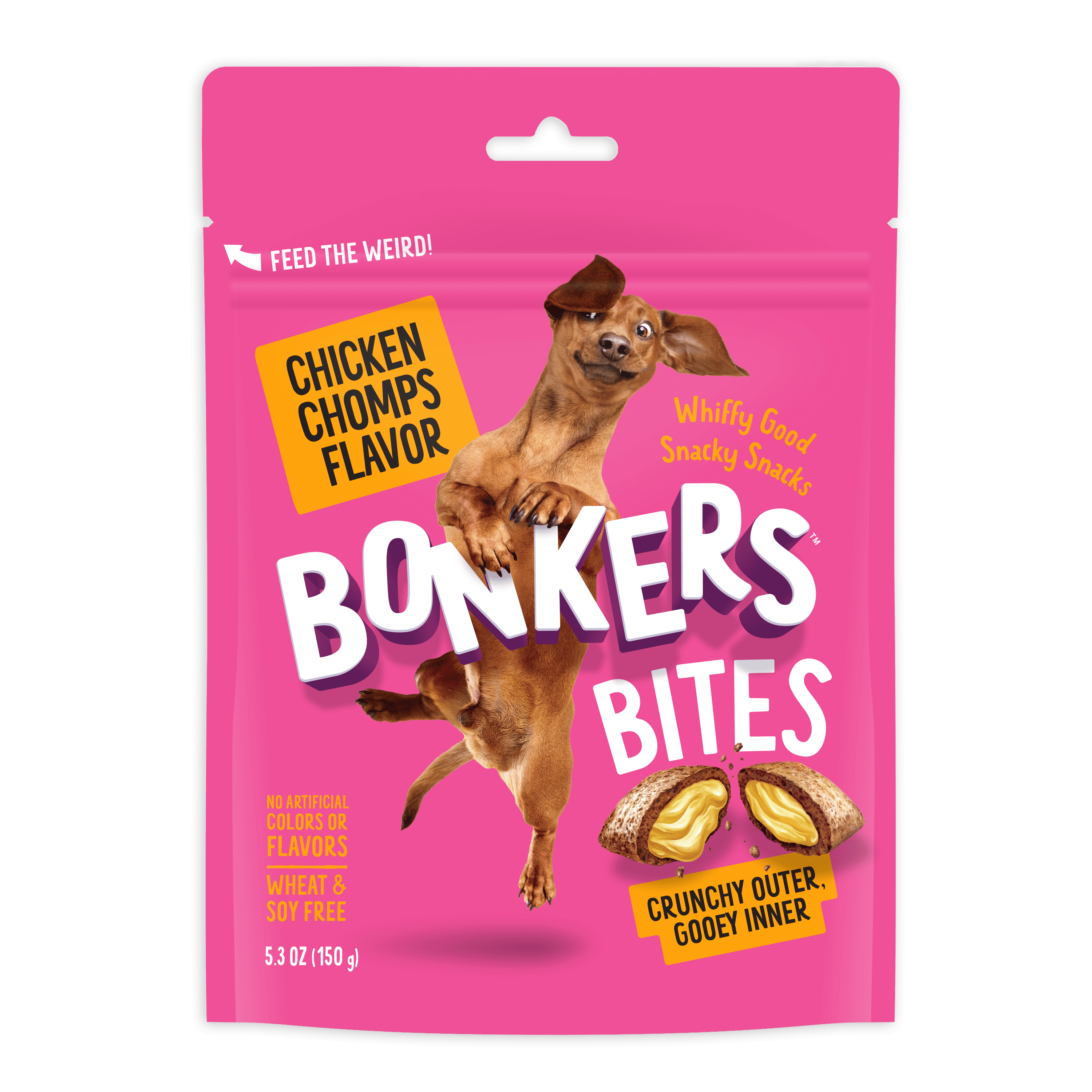 (4 pack) Bonkers Bites Crunchy and Soft Dog Treats Chicken Chomps