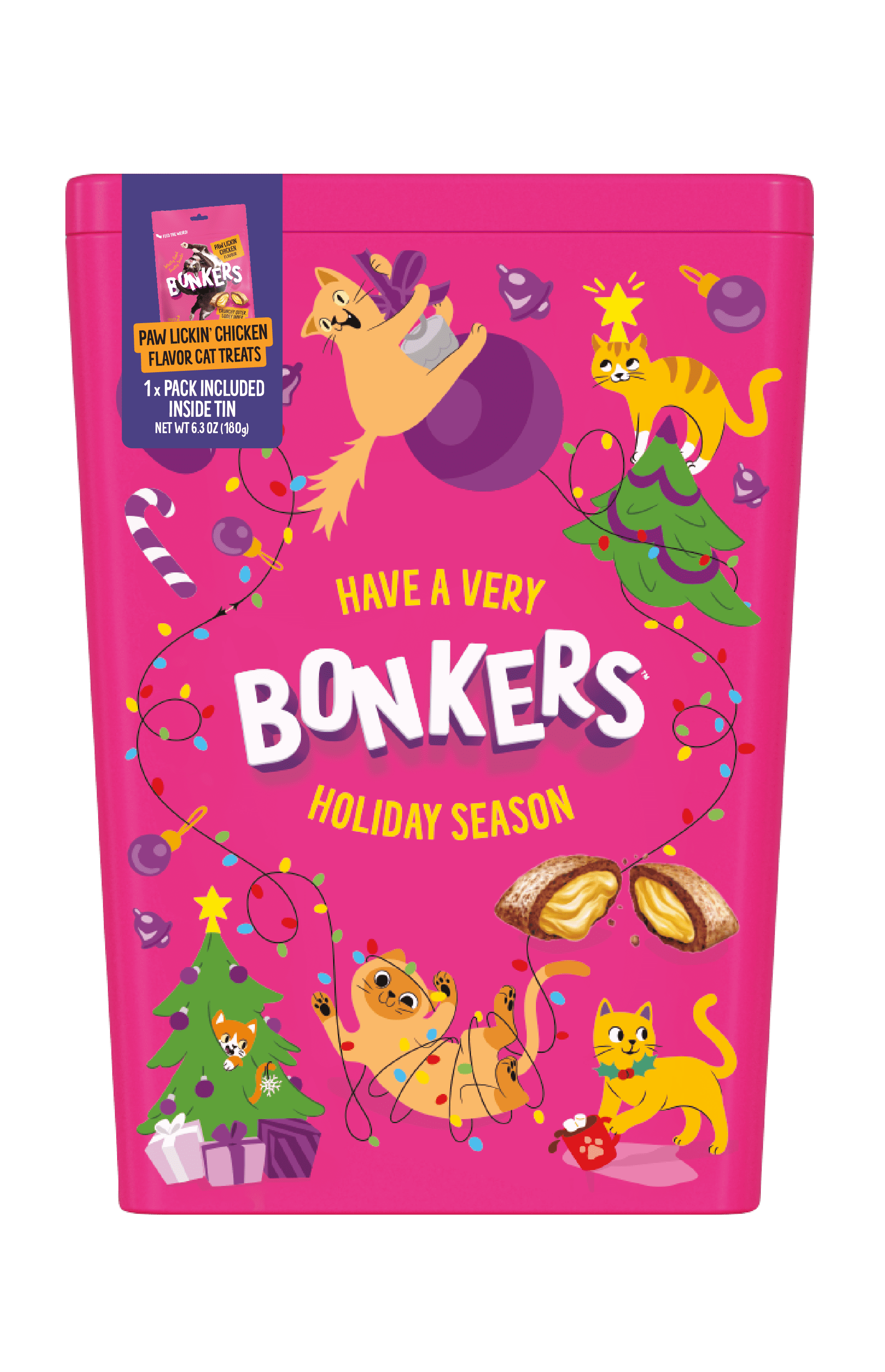 Bonkers Cat Treats Holiday Gift Tin - 6.3 OZ of Paw Lickin' Chicken ...