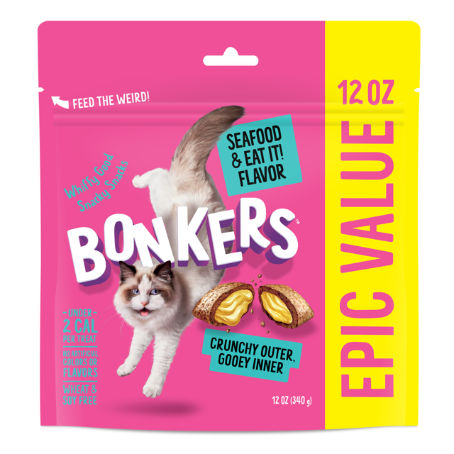 Bonkers Crunchy and Soft Cat Treats Seafood & Eat It! Flavor 12oz
