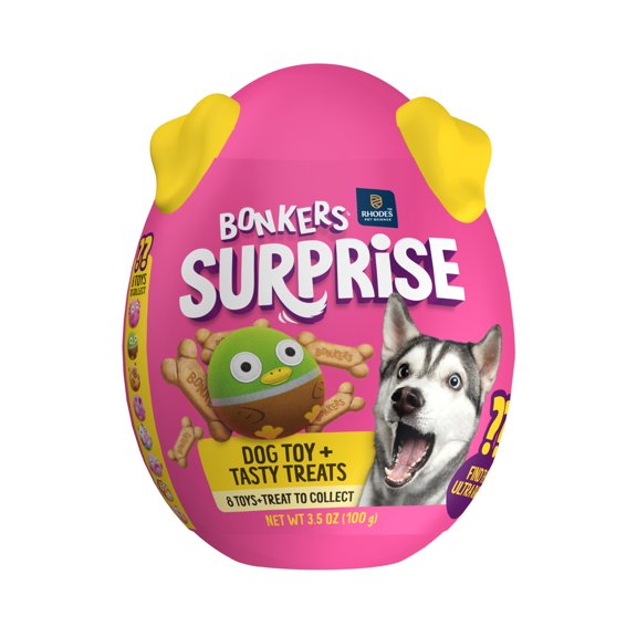 BONKERS Surprise Chicken Flavored Biscuit Crunchy Treats for Dogs With 1 Blind Box Dog Toy, 100g Egg Case