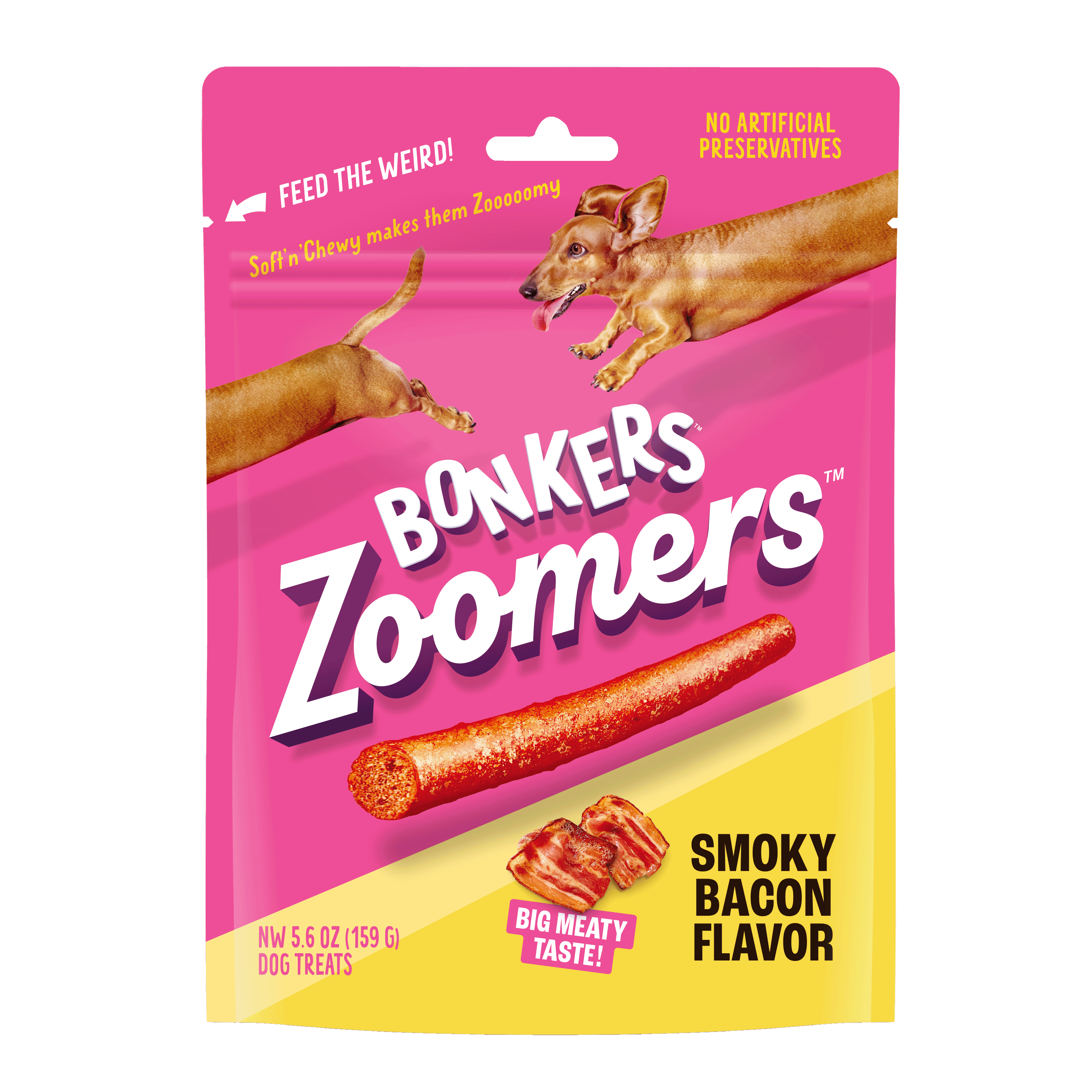 Bonkers Zoomers Soft and Chewy Real Meat Dog Sticks Smoky Bacon Flavor
