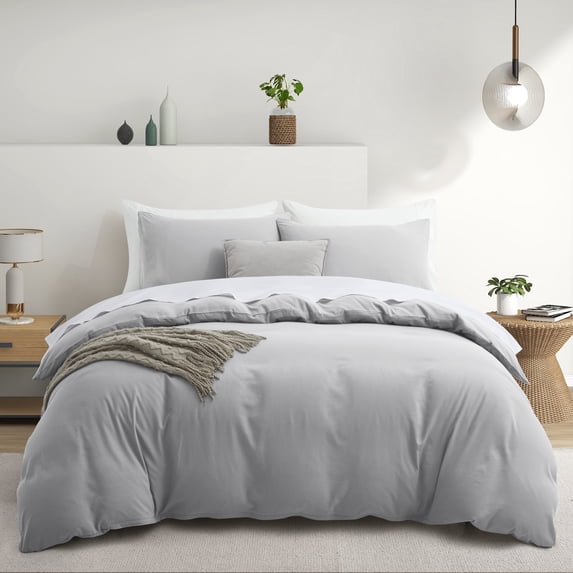 Bonlino Farmhouse 3-Pieces Light Gray Duvet Bedding Sets, King