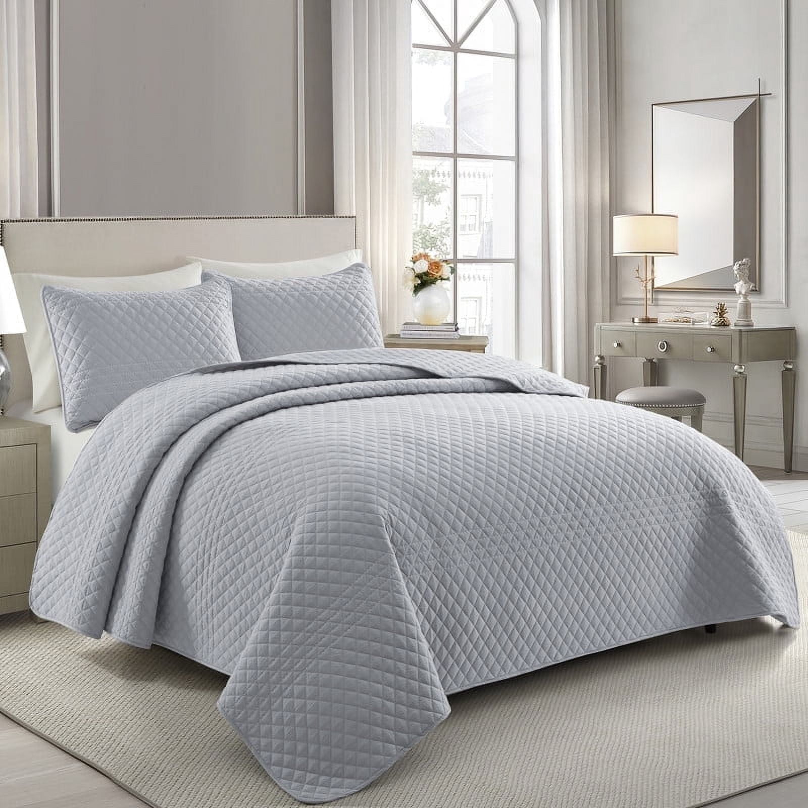 Bonlino Farmhouse Quilt Oversized King Set, Lightweight Soft Striped Bedspread with 2 Pillow Shams (Grey, Oversized King)
