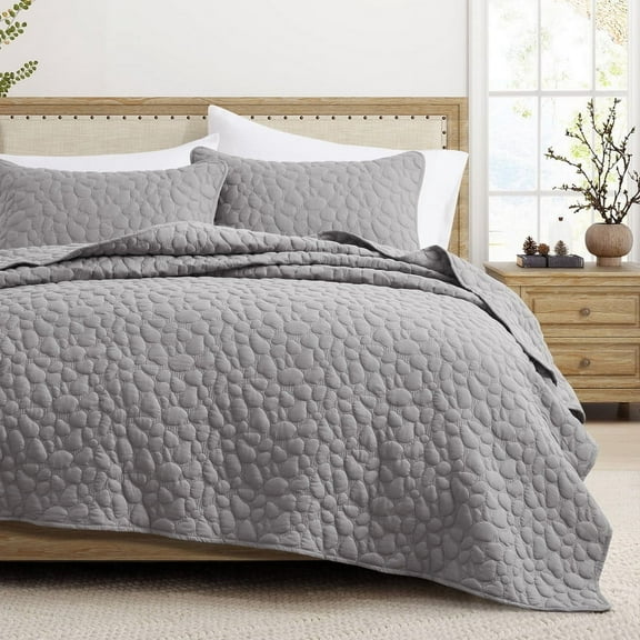 Bonlino Quilt Bedding Set Queen Size - Lightweight Quilt Set Summer Farmhouse Grey, Soft Bedding Bedspread Coverlet Modern Quilt with 2 Pillow Shams for Bedroom Home Bed All Season (Queen, Grey)