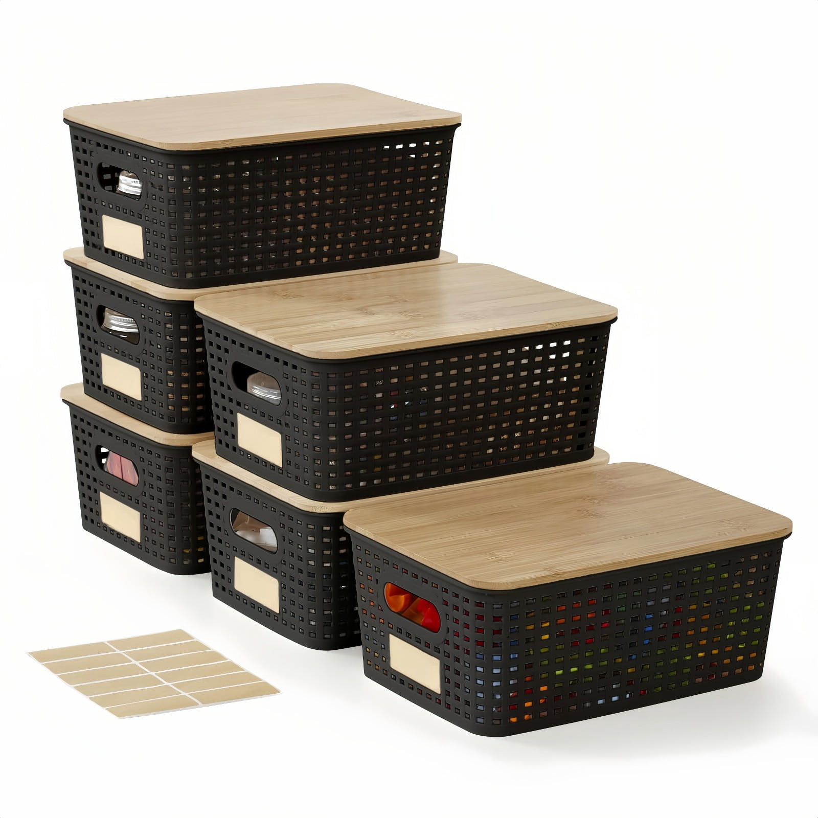 Small Unique Storage Containers Small Plastic Storage Bins with Bamboo Lids - Decorative Storage ...