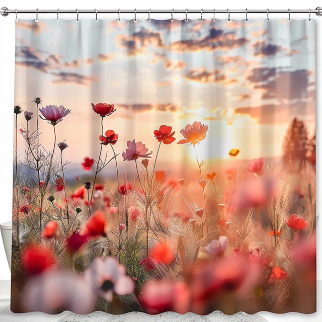 Bonné Blossom Field Landscape Shower Curtain Vibrant Floral Design