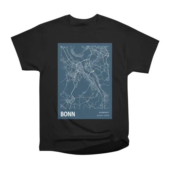 Bonn Blueprint City Map T-Shirt Tee Gift For Him Merch For Her Apparel ...