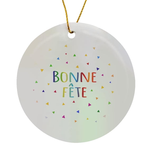 3drose, Bonne Fête Happy Birthday or Saint Day in French Colorful Rainbow Text, Circle Porcelain Ornament