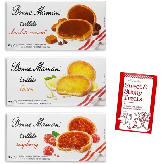 Bonne Maman Baked Tartlets - 3 Flavors - 1 Each: Chocolate Caramel, Raspberry, Lemon (4.41-4.76 oz) + MerlinsMart Zine
