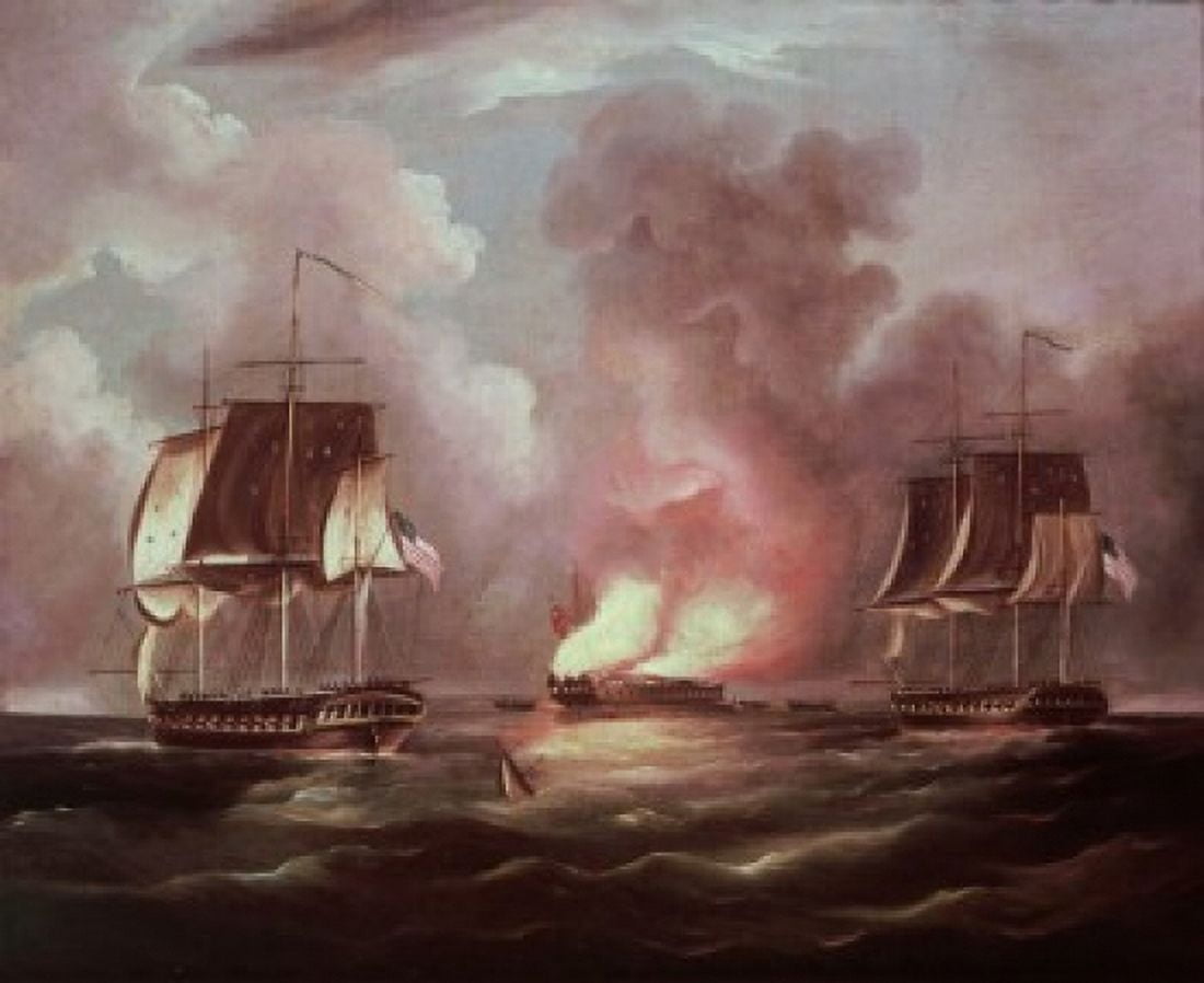 BonneHomme Richard vs The Serapis Thomas Butterworth (1768-1852American) Canvas Art - Thomas Butterworth (18 x 24)