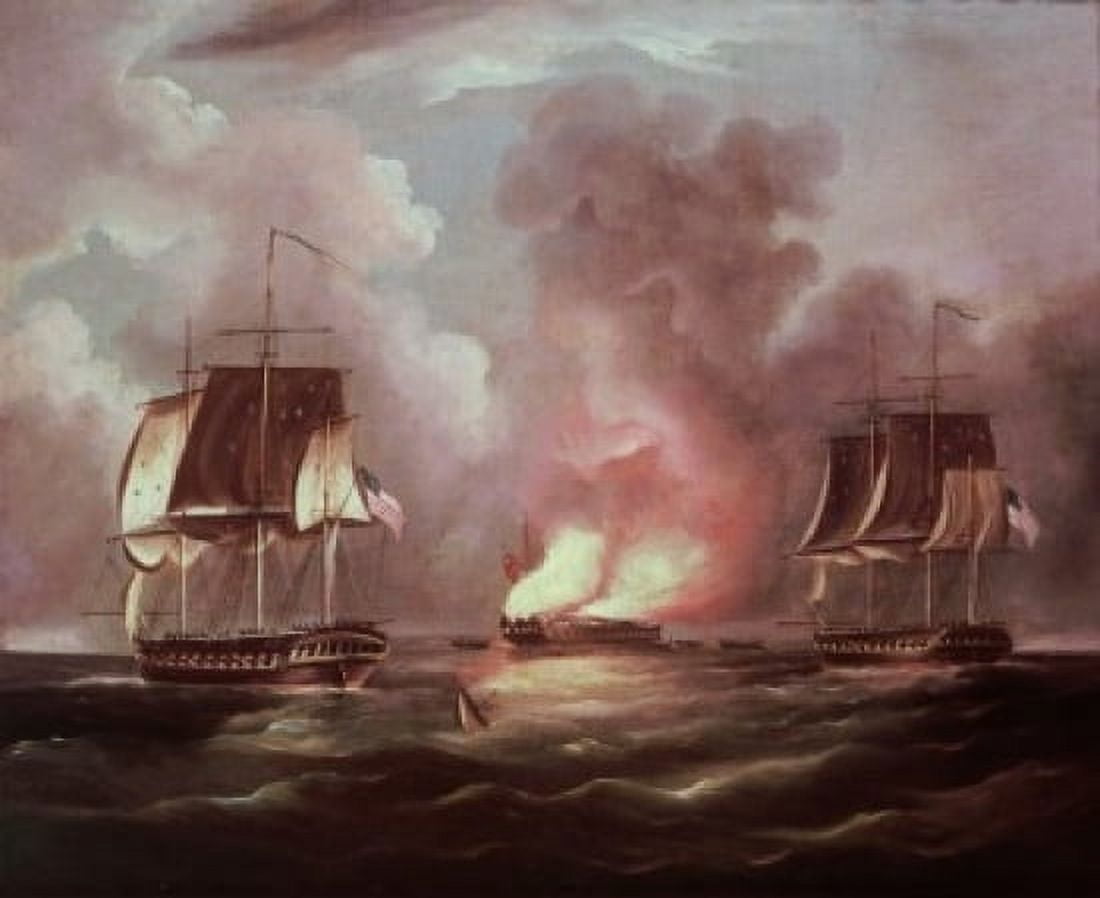 BonneHomme Richard vs The Serapis Thomas Butterworth (1768-1852American) Canvas Art - Thomas Butterworth (24 x 36)
