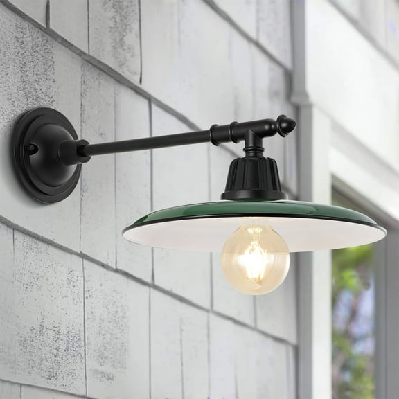 JONATHAN Y Bonner 12" 1-Light Farmhouse Industrial Indoor/Outdoor Iron LED Victorian Arm Outdoor Sconce, Green