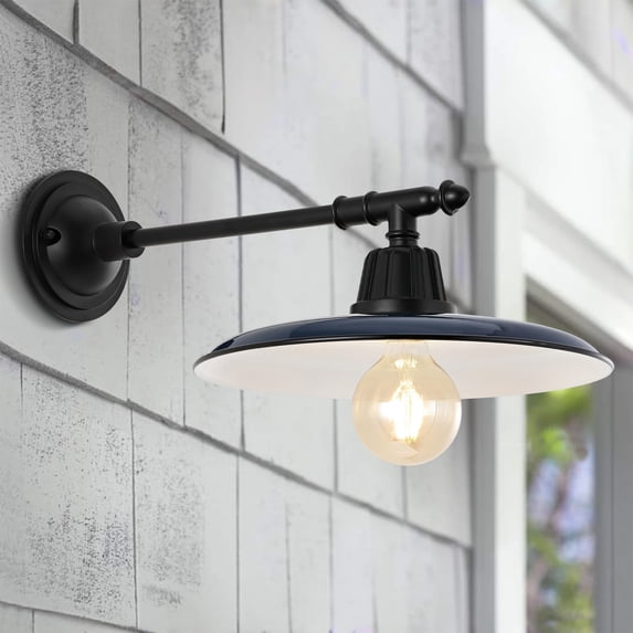 JONATHAN Y Bonner 12" 1-Light Farmhouse Industrial Indoor/Outdoor Iron LED Victorian Arm Outdoor Sconce, Navy