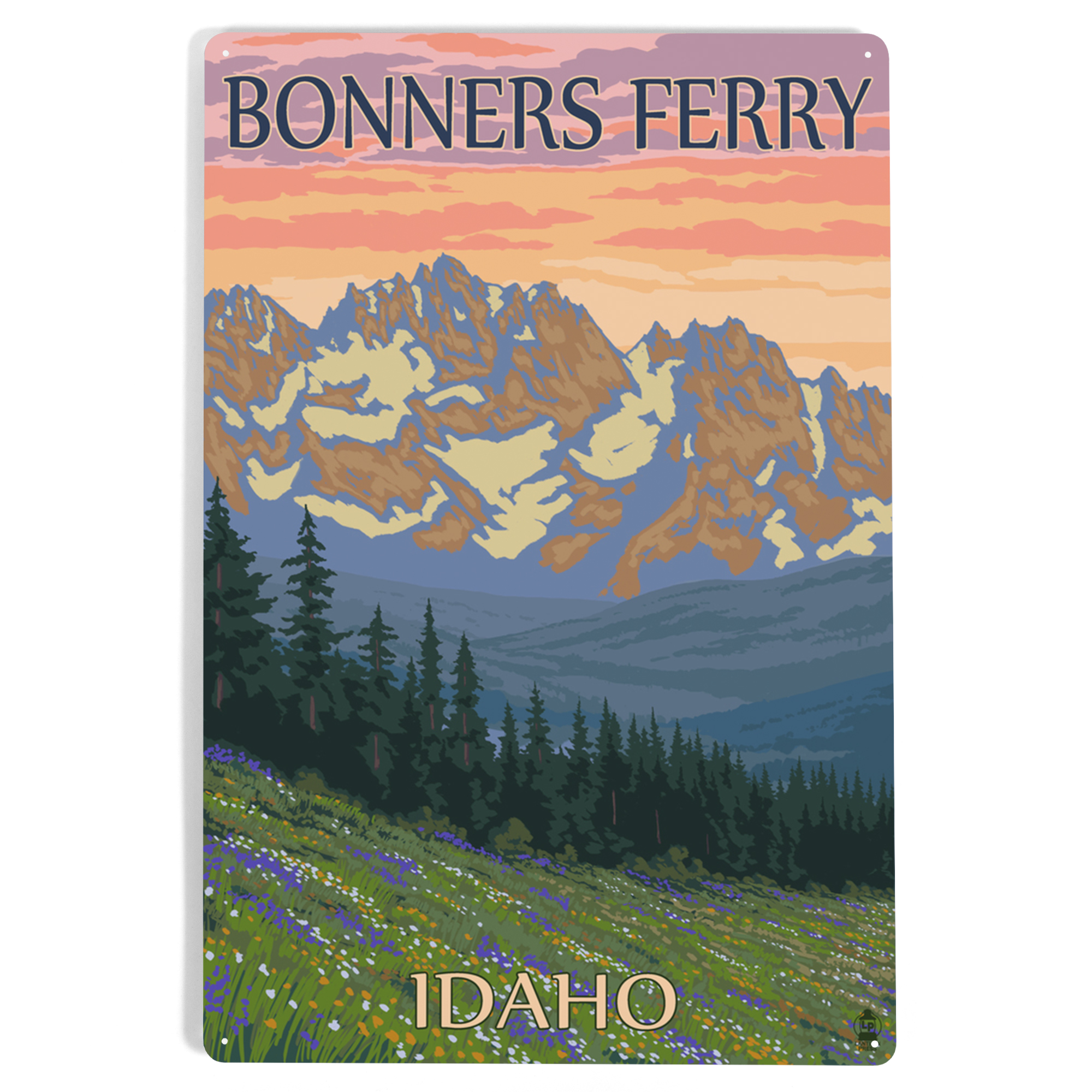 Bonners Ferry, Idaho, Bear and Spring Flowers (12x18 Aluminum Art, Indoor Outdoor Metal Sign