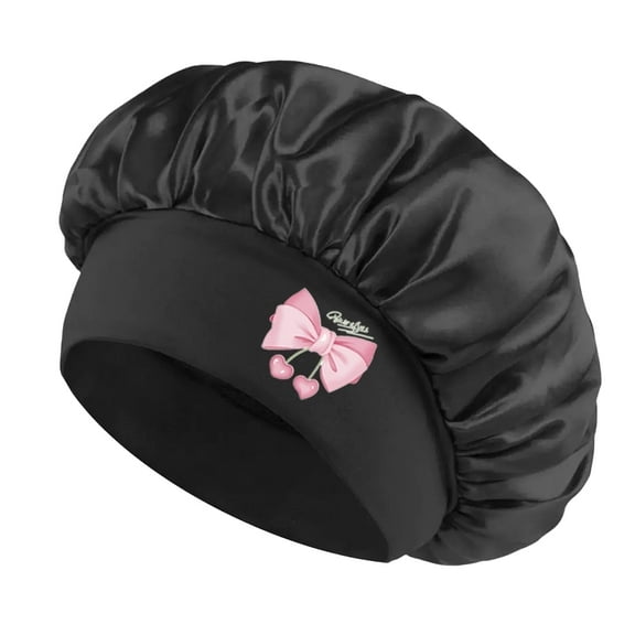 Bowknot Summer Elegant Curly Hair Bonnet for Women Girl Bonnets Cap Satin Single Layer,Black,1Pack