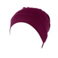 thumbnail image 1 of Bonnet Hat qinhaie Soft Breathable Head Cap for Women, Elastic Cotton Sleep Chemo Turban Hat, European & American Fashion Lightweight Solid Headscarf Wine Red One Size, 1 of 5