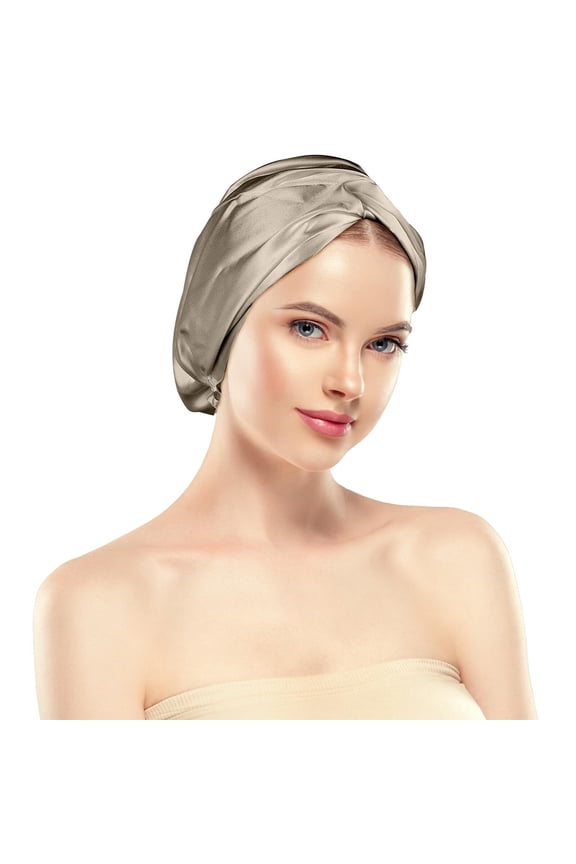 Bonnet for Sleeping, 22 Momme Grade-6A 100% Pure Mulberry Silk Bonnet for Hair Care, Maintaining Hairstyles Overnight, Elastic and twist knot design, Hair Bonnet for Sleeping (1PC, Beige)