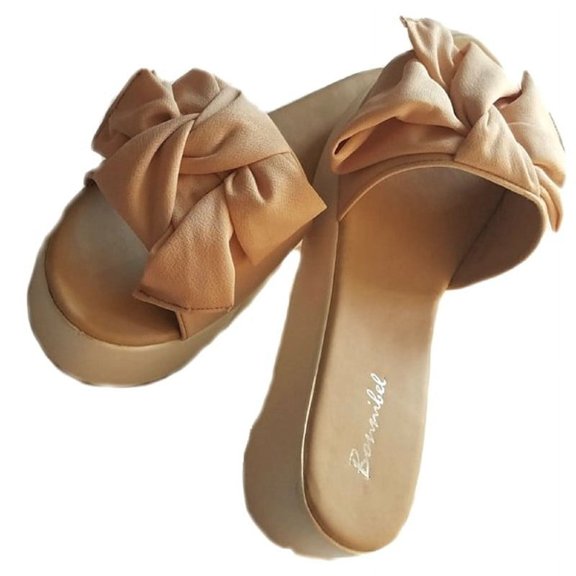 Bonnibel Best-1 Women's Braided Knotted Slides Open Toe Flatform Sandals NUDE 6