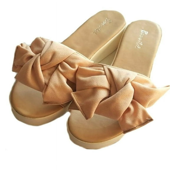 Bonnibel Best-1 Women's Braided Knotted Slides Open Toe Flatform Sandals NUDE 9