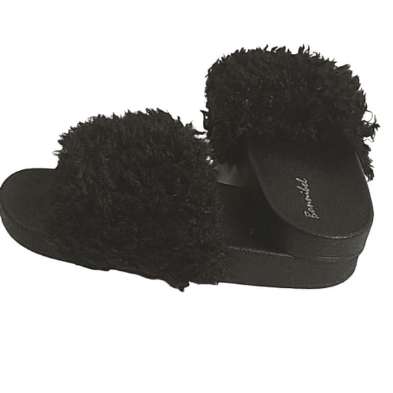 Bonnibel Fun-1 Women's Fluffy Non-Slip Cute Plush Slip-On Slippers Faux Fur Flats BLACK 6.5