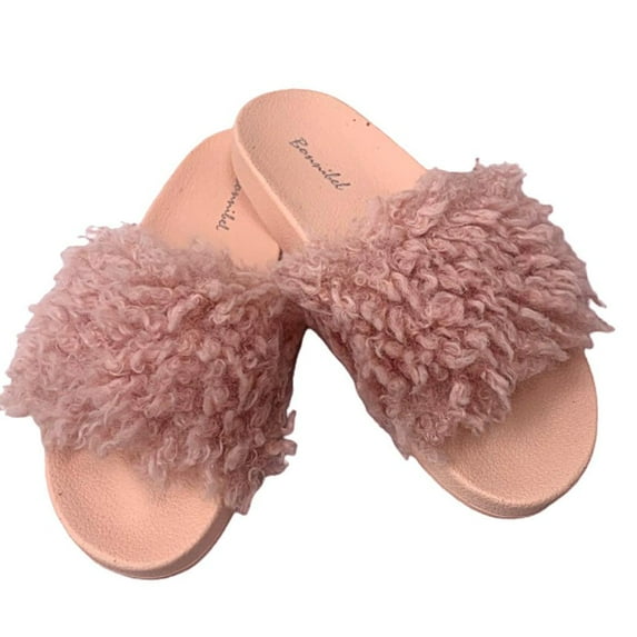 Bonnibel Fun-1 Women's Fluffy Non-Slip Cute Plush Slip-On Slippers Faux Fur Flats BLUSH 6
