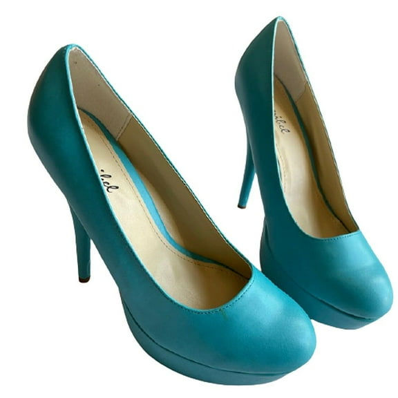 Bonnibel Monique-1N Women's Round Toe Platform 5-Inch Holiday Party Dress Pumps TURQUOISE PU 5.5